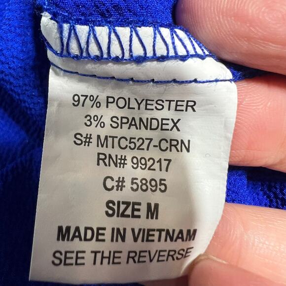 Moa Moa MEDIUM Blue Split V Neck Rolled Cuff Short Sleeve High Low Blouse Top - Picture 7 of 7